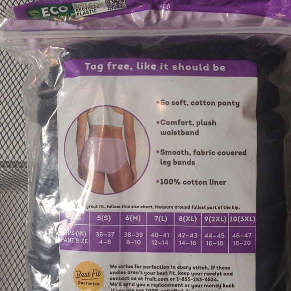 Fruit Of The Loom Women's 6-Pack 100% Cotton Tag-Free Briefs, Black, Size 9/2XL - Picture 3 of 4